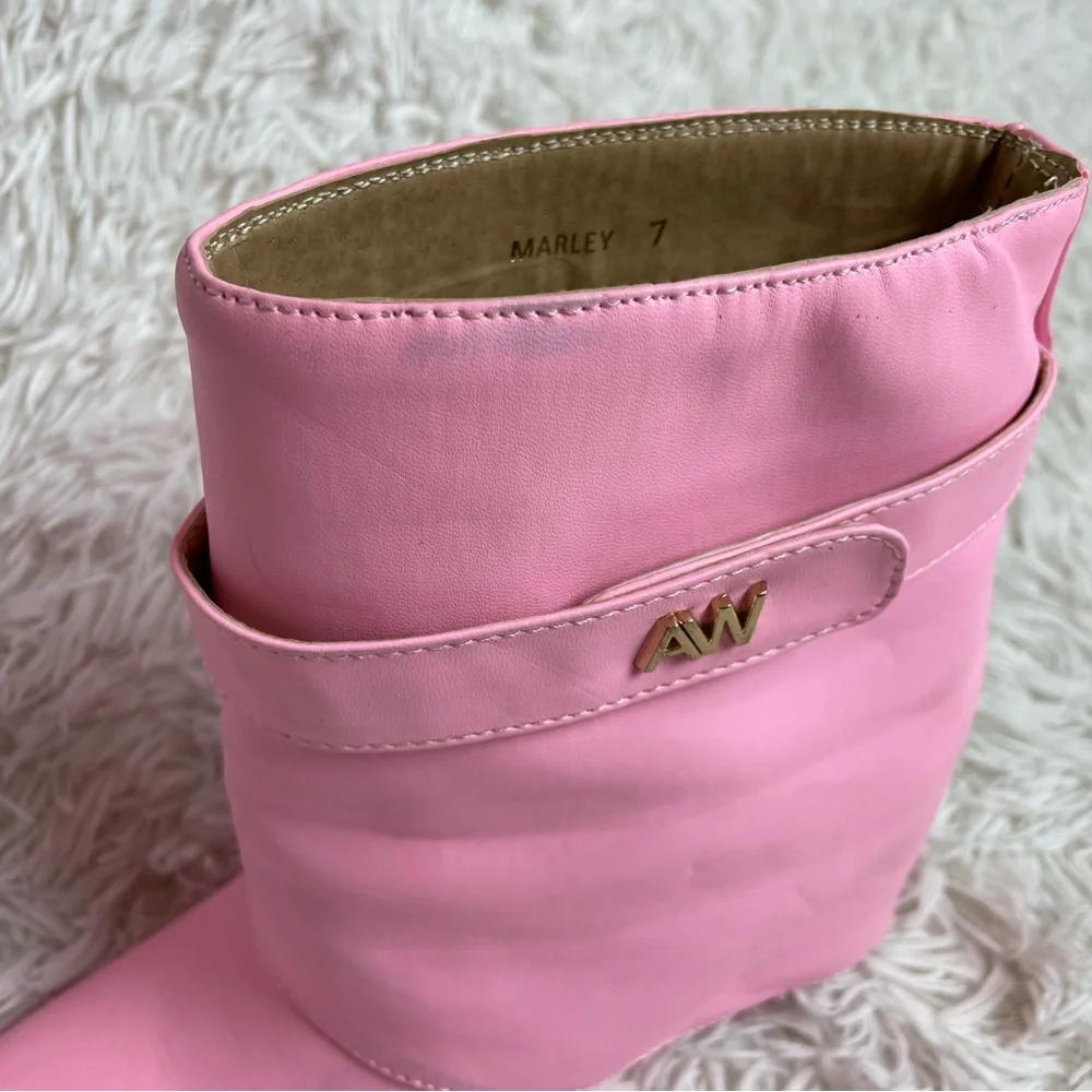 Azalea Wang Pink Foldover Ankle Boots Marley Faux Leather Dolls Kill - Picture 7 of 15